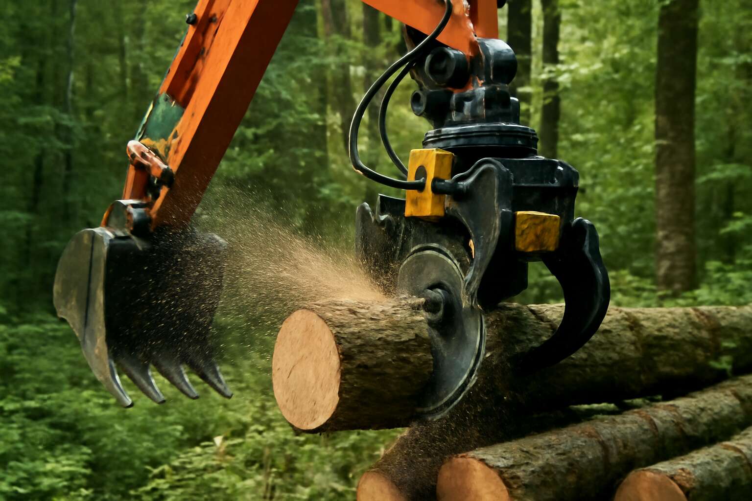 excavator grapple saw